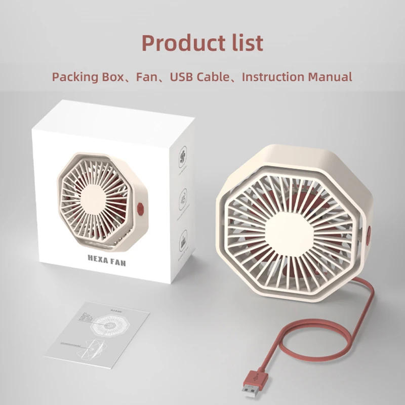 360° Adjustable Desktop Fan, Hexagon Design, 3 Speeds, Quiet Strong Airflow, USB Fan for Home Office Dorm Study Room image 6