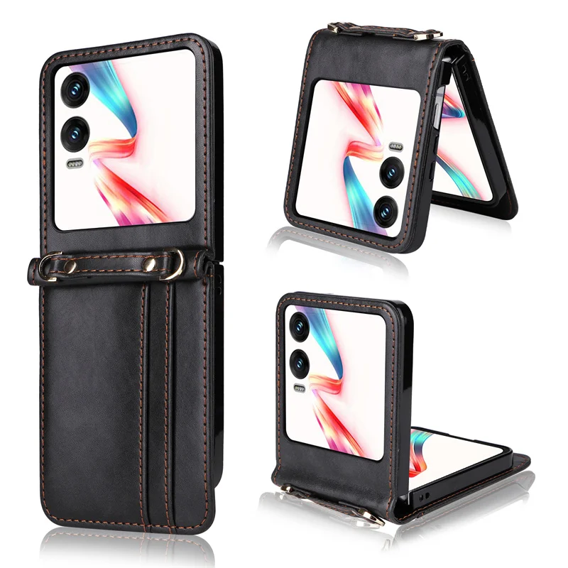 Lanyard Integrated Shockproof Card Slot Leather Case For Tecno Phantom V Flip2 Flip 2 Anti-Scratch Protective Phone Cover