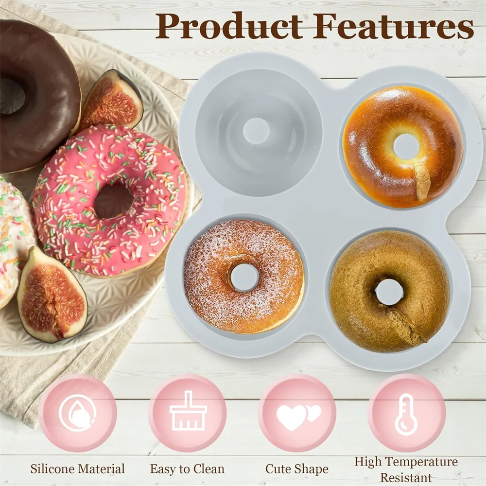1/2/4pc Silicone Donut Molds Cavity Silicon Doughnut Mould Tray Pan Flexible Biscuit Doughnut Maker for Donut Muffins Cake Bagel