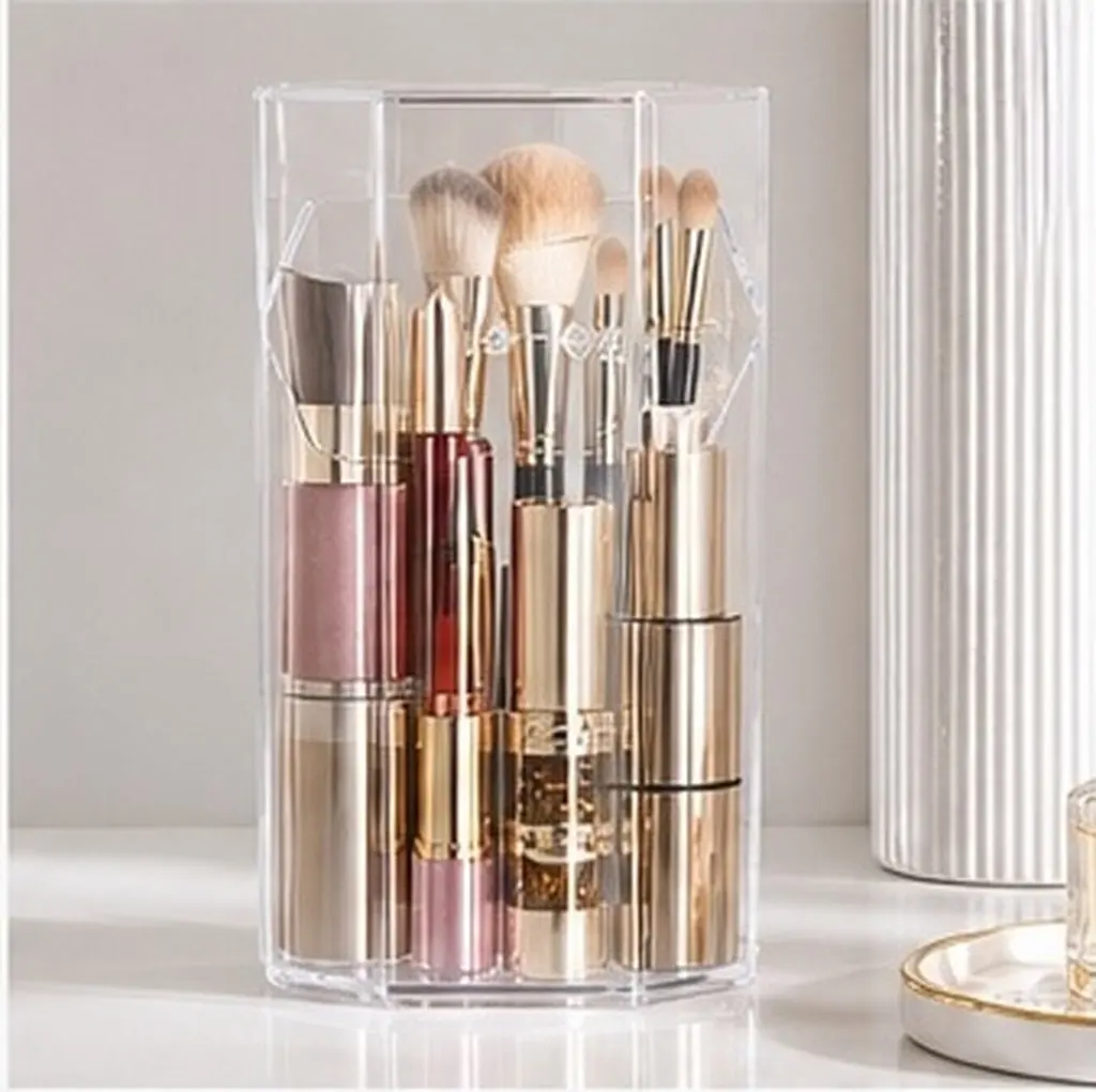 Acrylic Transparent Makeup Brush Bucket Dust-Proof Cosmetics Storage Container Desktop Organizer Jewelry Toiletries Holder