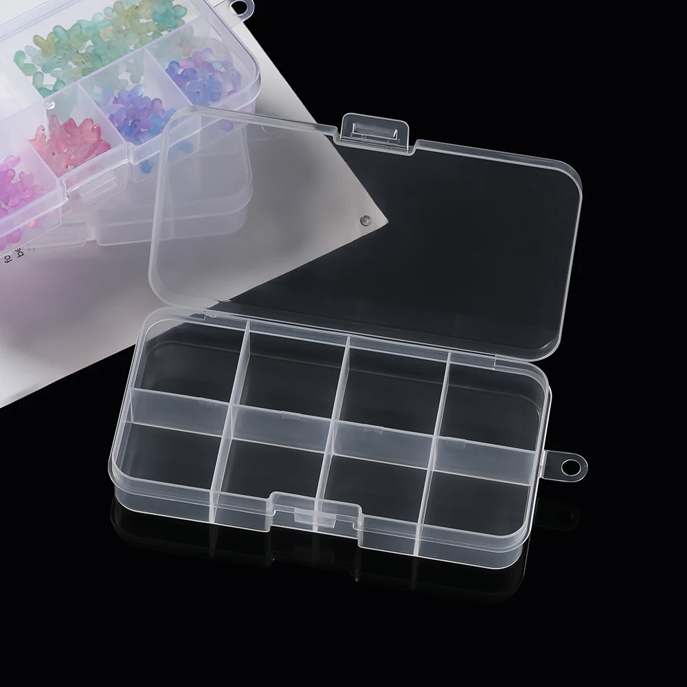 1pcs 7/8 Grid Clear Plastic Jewelry Storage Container for Beads Earring Holder Case Jewelry Rectangle Storage Box