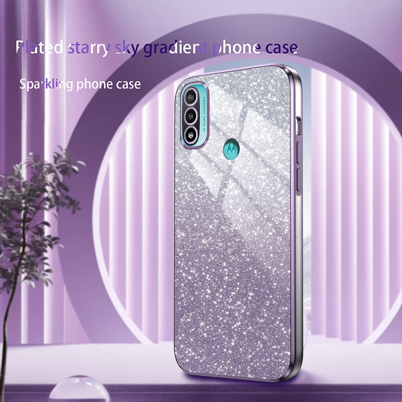 E20 Luxury Gradient Glitter Plating Case For MOTO E20 Motorola E20 Soft Silicone Protect Back Cover MotoE20 E20 20