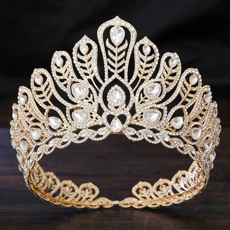 

Royal Queen Round Diadem Bridal Crown Pageant Miss Tiaras Headdress Bride Wedding Dress Miss Crown Hair Jewelry Accessories