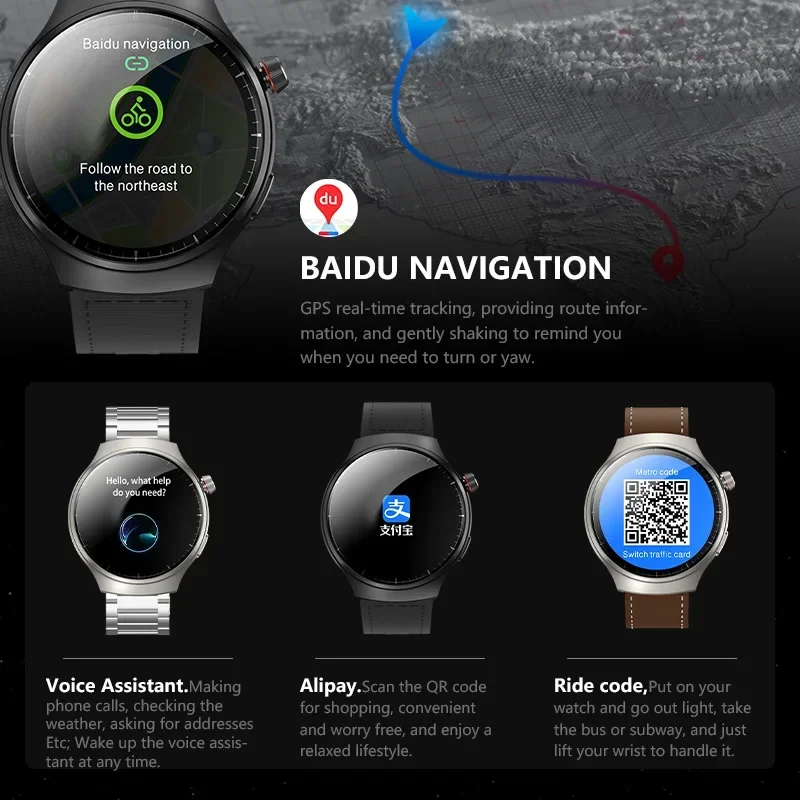 مع 3 أشرطة ساعات ذكية للرجال والنساء AMOED شاشة منحنية بلوتوث دعوة دعم ChatGPT البوصلة خرائط Baidu ساعة ذكية 2024