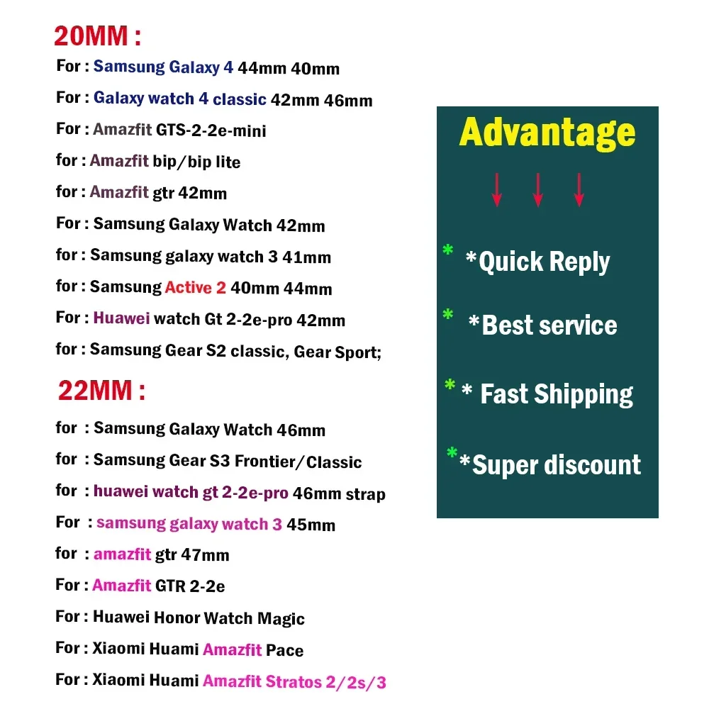 삼성 갤럭시 시계 7/6/5/pro/4/클래식/액티브 2 20-22mm 팔찌 화웨이 GT 2/Amazfit GTS/GTR 4/3/2 미니 밴드용 가죽 스트랩