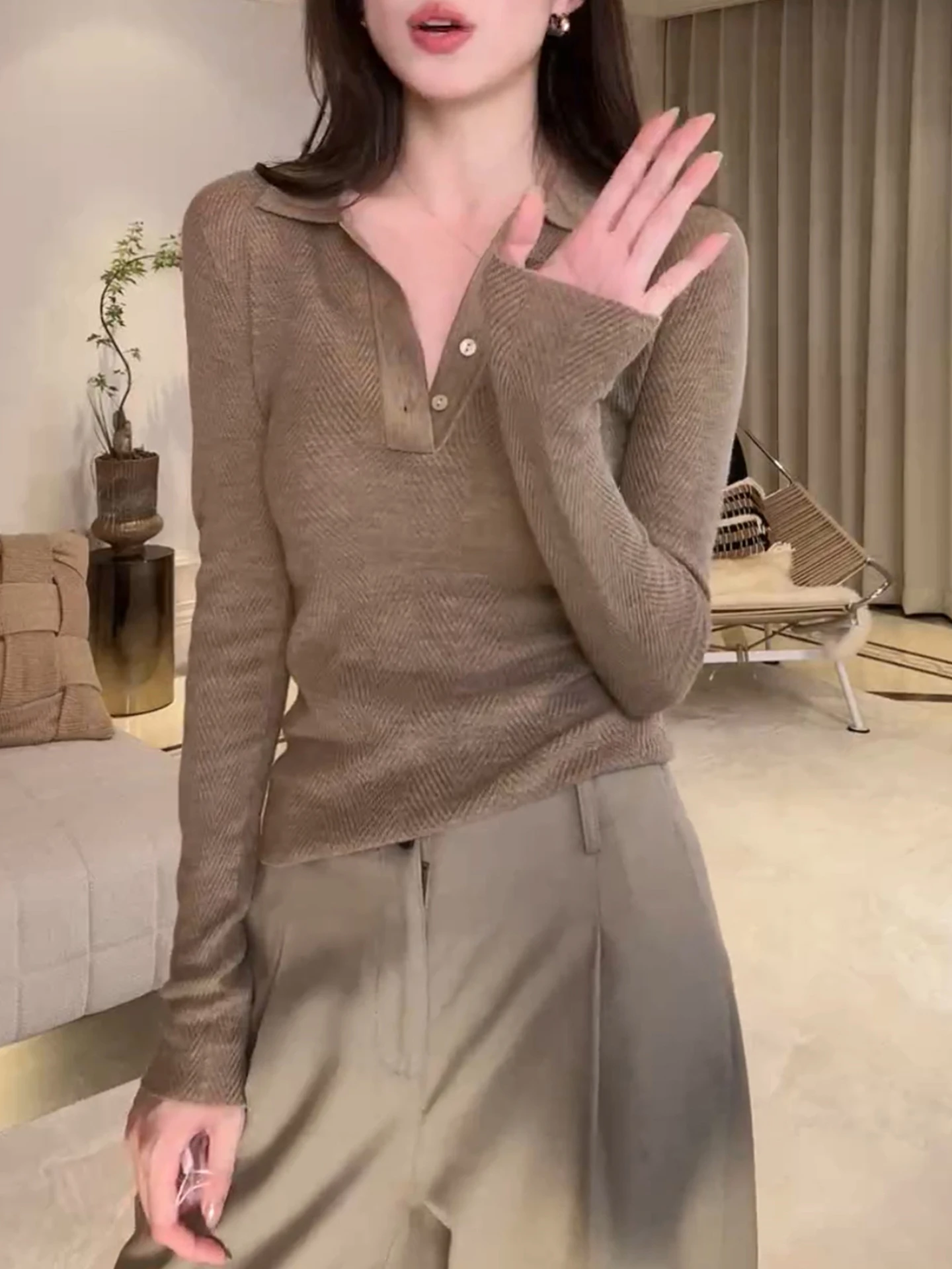 

Утягивающий длинный свек, удобный однотонный базовый однотонный уникальный вязаный свитер в стиле ретро, повседневный женский свитер-камер