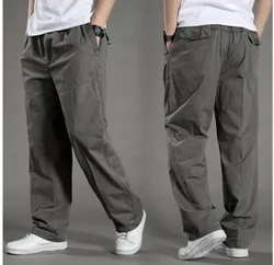 Cargo Pant Men Long Pants High Elastic Waist Simple Splice Straight Trousers Casual Loose Regular Solid Autumn Winter 2024