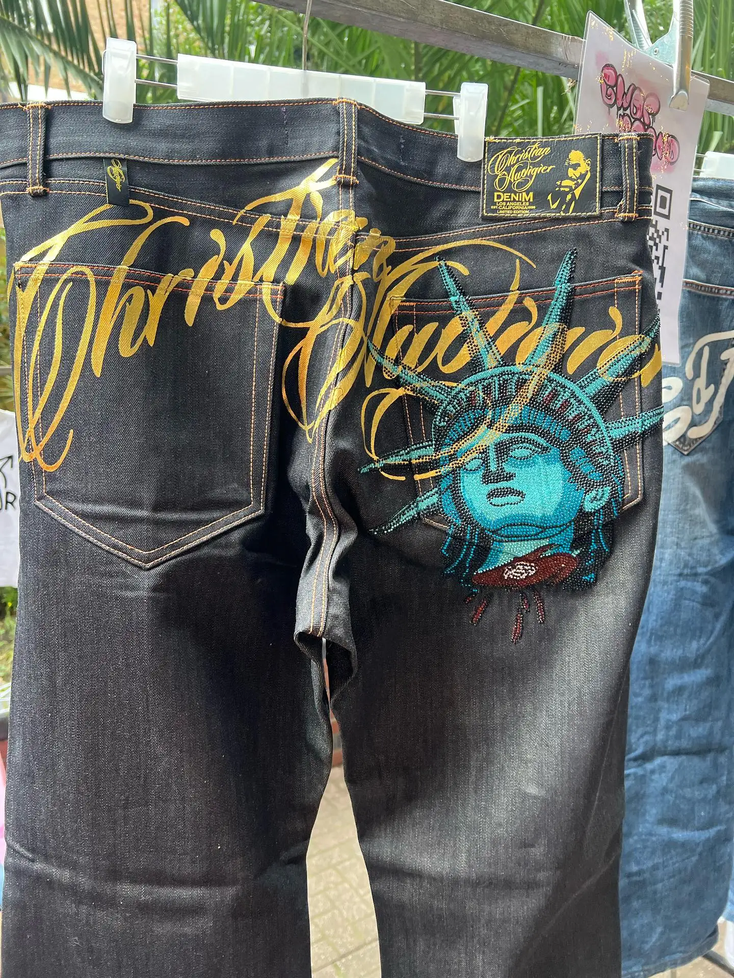 

Vintage Statue of Liberty Rhinestone Jeans Casual Denim Pants Straight Wide Leg Jeans Harajuku Y2k Hip Hop Women Clothing