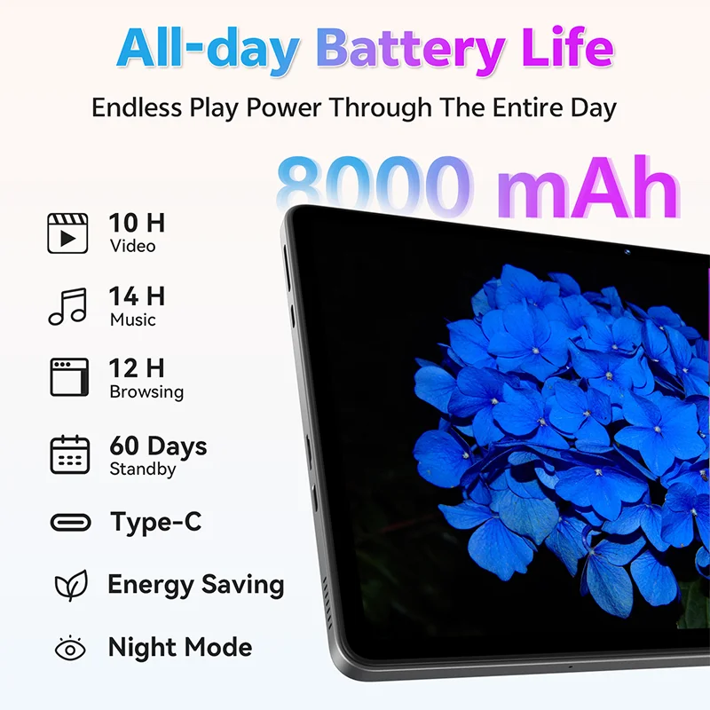 SVITOO Tablet da 11 pollici 2025 Android 15 12 GB RAM 128 GB ROM Octa-Core T606 8000 mAh Batteria Type-C per tablet Android da gioco