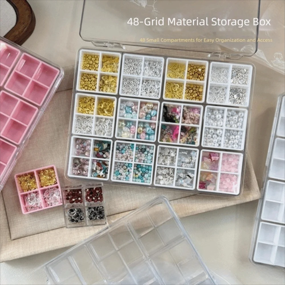 48 Grids Nail Accessories Storage Box Big Size Transparent Jewelry Earrings Display Box Four Grid Stackable