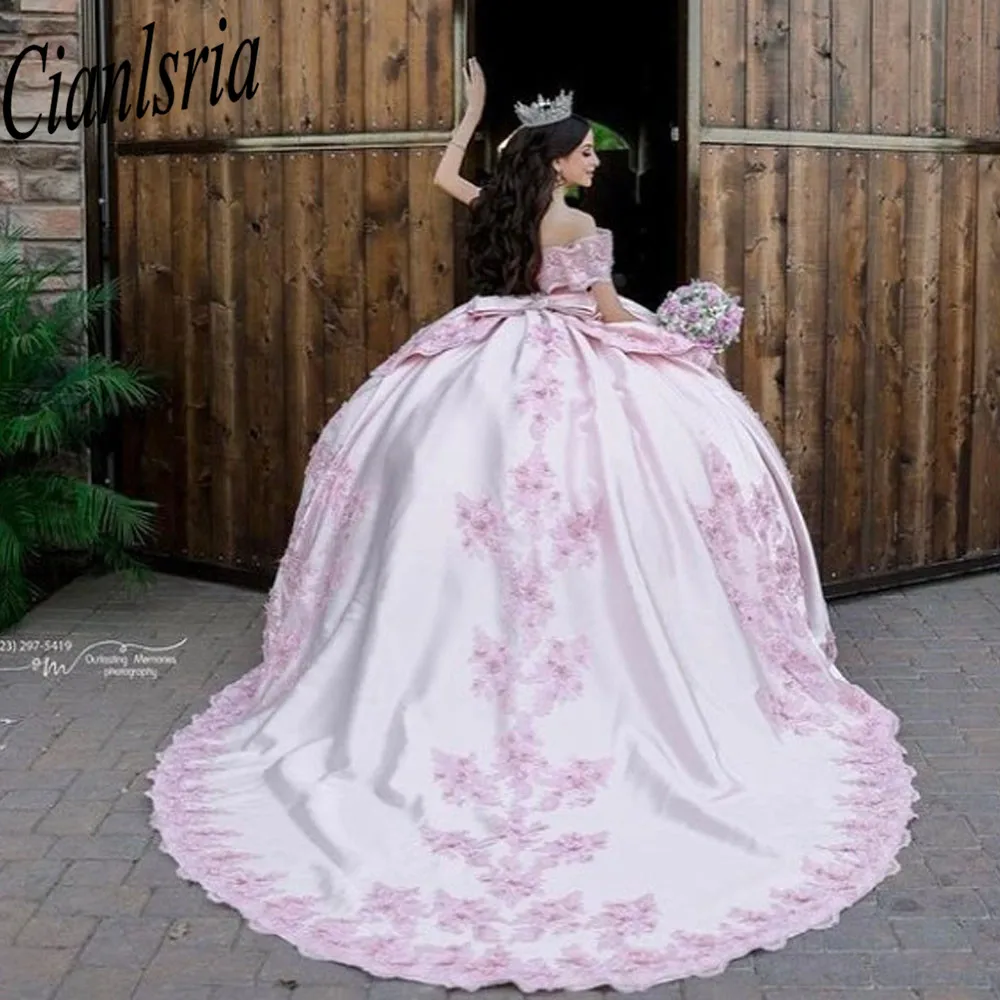 فساتين الأميرة الوردي Quinceanera فساتين الدانتيل الحلو 16 قطار المحكمة قبالة الكتف Vestidos De 15