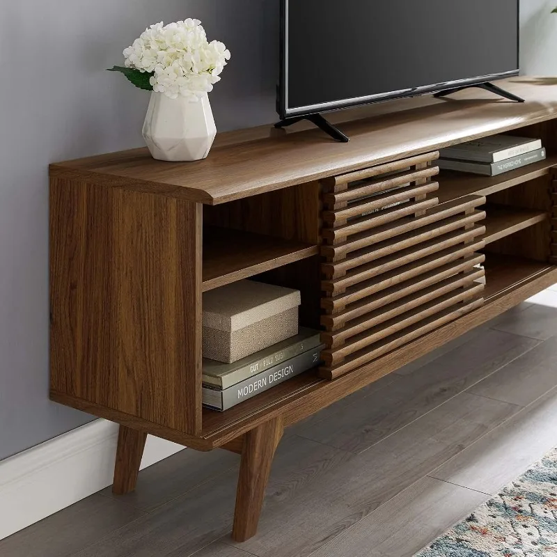 Render 71" Mid-Century Modern Low Profile Media Console TV-Ständer, 71 Zoll, Walnuss