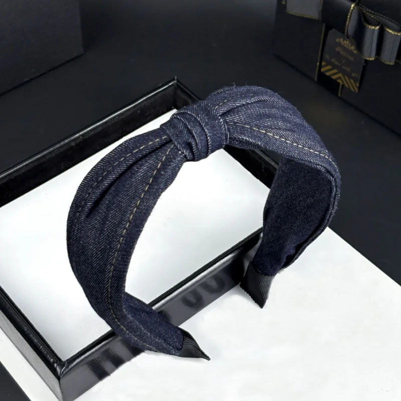 

Fashionable Hair Clip and Headband for Women New Denim Blue Knotted Hairbands Wide Edge Wash Face Hairpin Accessories