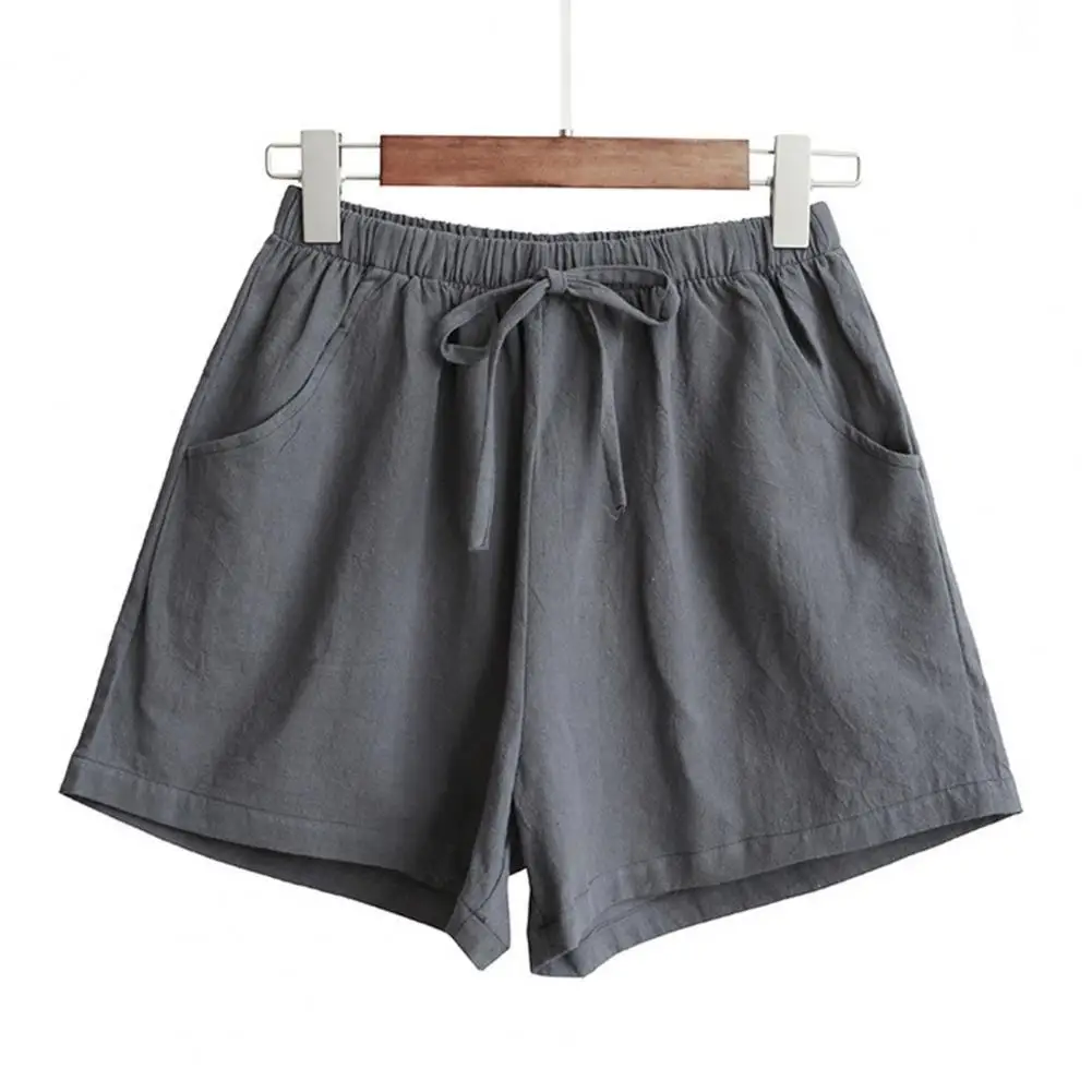 Shorts com cordão de cintura alta para mulheres, cintura elástica, design A-Line, lateral para roupas masculinas, elegantes, verão