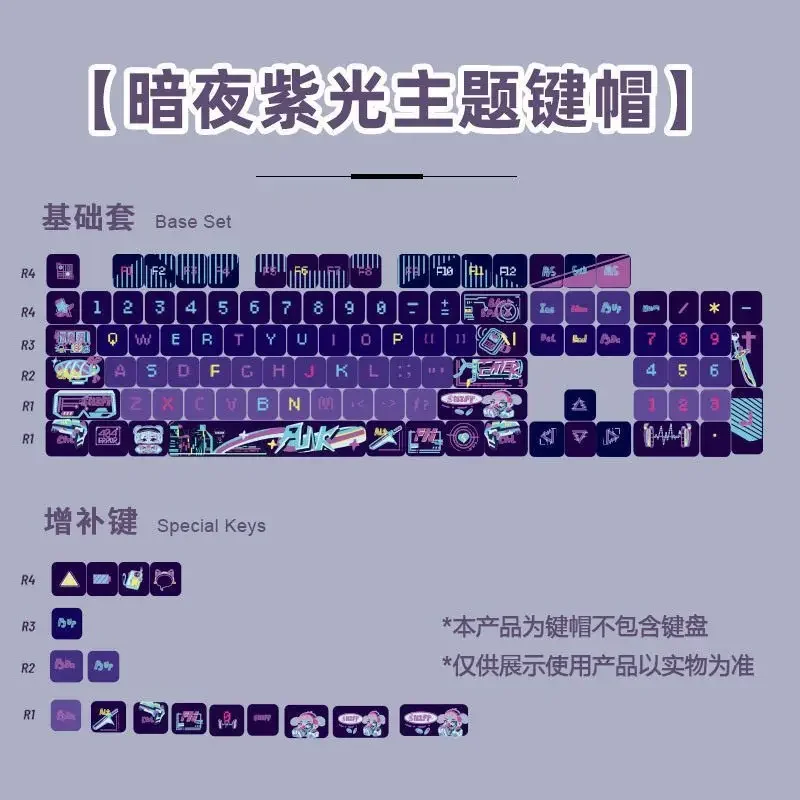 

Темная ночь, фиолетовая тема, колпачок для клавиш из ПБТ, четырехсторонняя светопропускающая теплосублимация, двойная кожаная молочная шариковая кепка MDA, 84/87/98/117