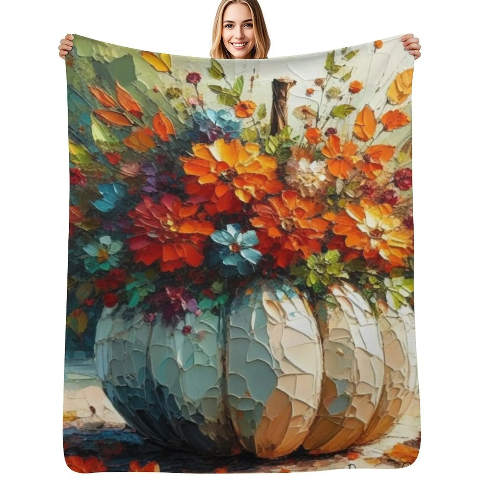 

White Pumpkin Bouquet Throw Blanket Air Conditioner Soft Blanket for Office Home