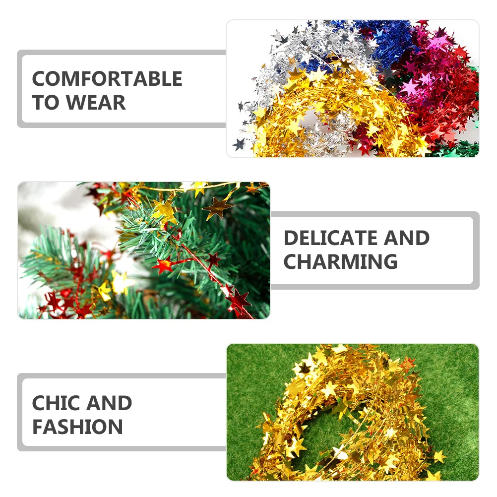 

6Pcs Christmas Garland Tinsel Star Garlands Sparkly Star String Garland for Party Wedding Christmas Tree Decoration Festival