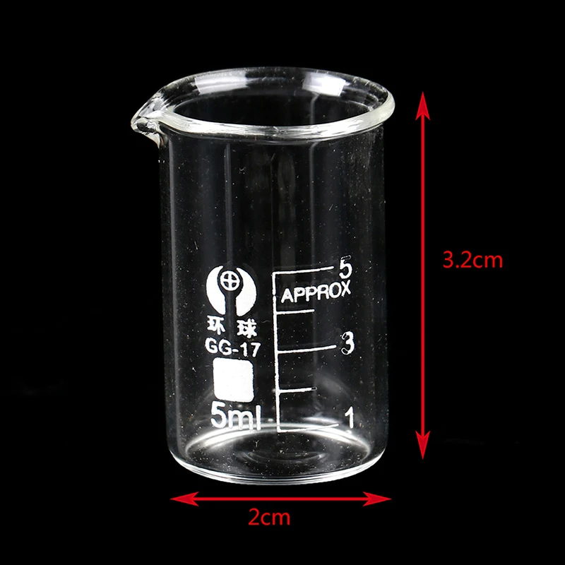 New 5Pcs Capacity 5ml Low Form Beaker Chemistry Laboratory Transparent Beaker