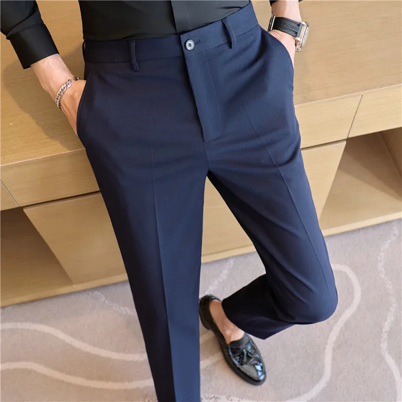 

England Style Men's Trousers Stretch Slim Fit Suit Pants Formal Business Casual Pantalon Ankle Length Pants Male