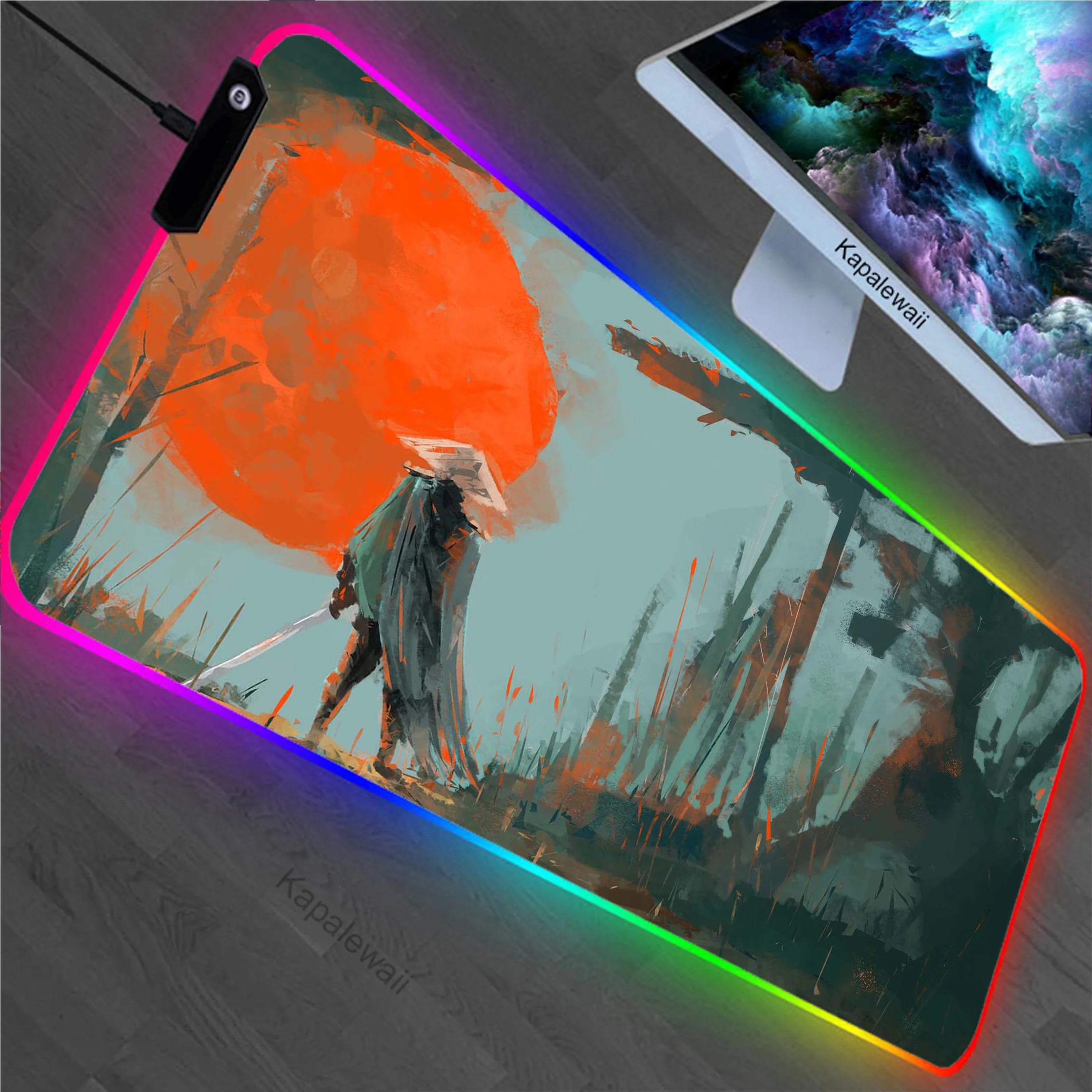 Japanese Style RGB LED Gamer Desk Mousepad Mechanical Keyboard XXL Mouse Pad 900x400mm Mice Computer Peripherals Office Mat