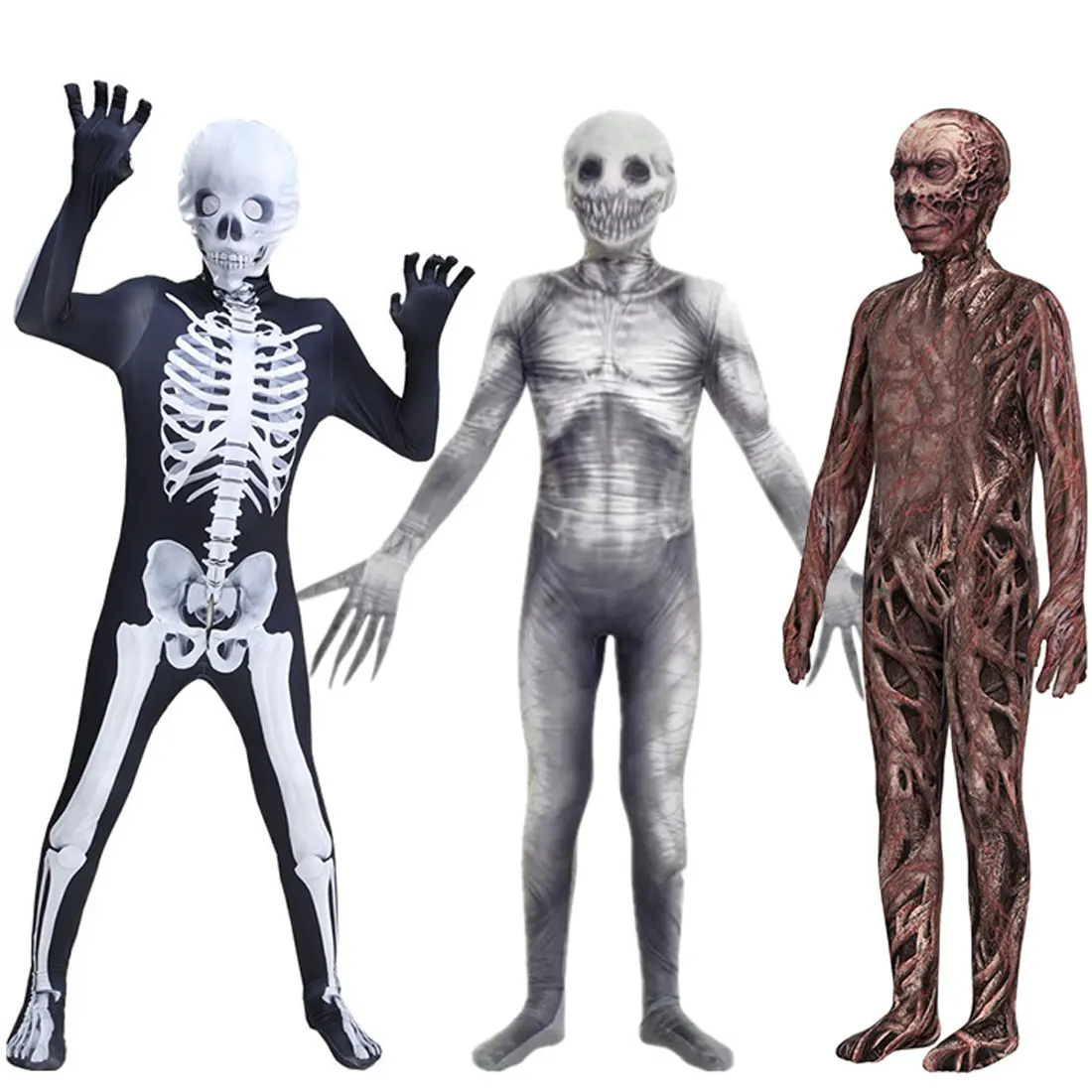 

2025 Halloween Party Boys' Cosplay Long-sleeve Print Onesie Costumes with Horror Scary Monster, Zombie and Skeleton Elements