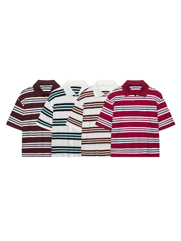 

KUCLUT Women Fashion Striped Front Button Knitted Pullover Sweater Vintage Lapel Neck Short Sleeves Female Chic Lady Tops