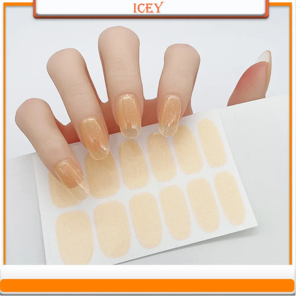 Icey Beauty-juego de pegatinas para uñas de Flash puro con polvo de Scallion, completamente cubierto con pegatinas monocromáticas para uñas, 1 Juego