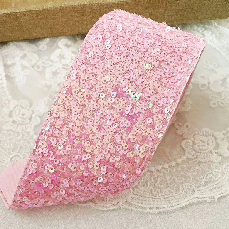 Sequin Trim Lace Ribbon, Gradient Gauze, Pink, Hair Accessories, Band Clip, Pet Bow Collar Material, Bling Bling Tape, 10m, 6cm