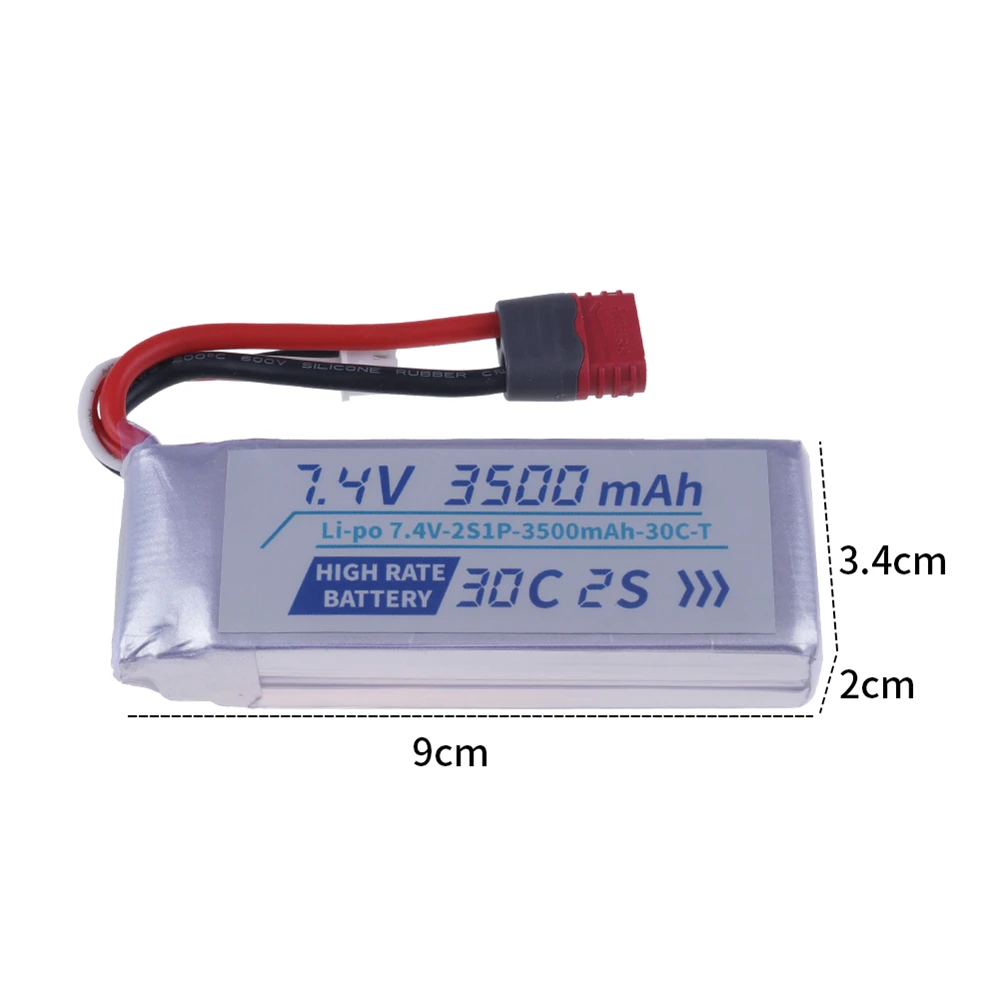 3500MAH 30C 7.4V 11.1V Lipo Battery 2S 3S With T PLUG For MJX Hyper Go H16H H16E 16207 16208 16209 16210 1/16 RC Car R/C Drone