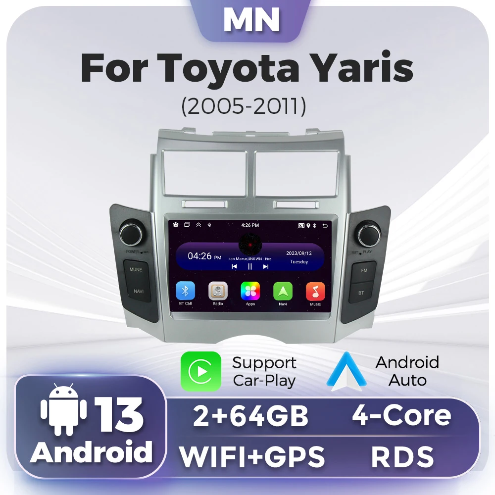 7\'\' Android 13 Car Radio For Toyota Yaris XP90 Vitz Platz 2005-2012 GPS Navigation Stereo CarPlay Auto Multimedia Video Player