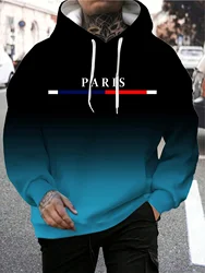 3D Gradient Paris Letter Printed Men's Hoodie Fashion High Quality Street Hooded Sweatshirt Summer Autumn Tracksuit Cool Hoodies