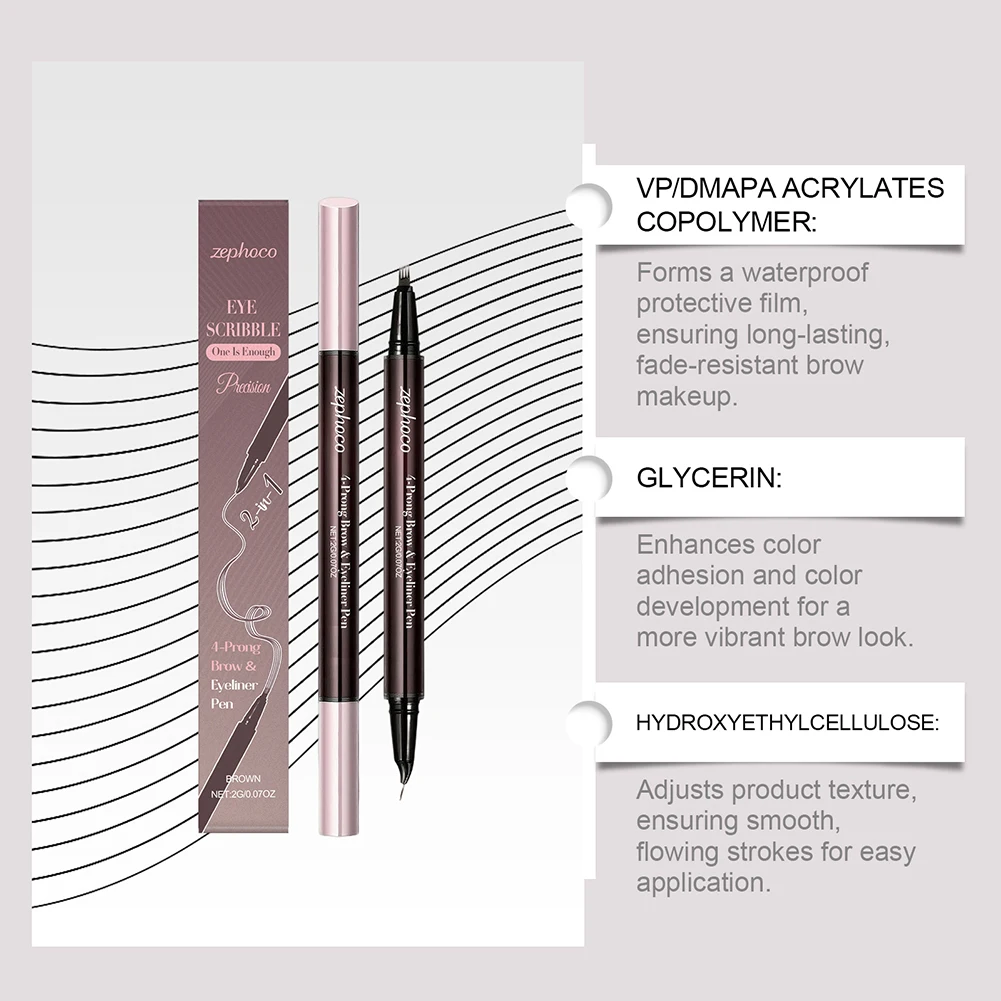 قلم حواجب 4 Fork Microblading، قلم حواجب 2 في 1 مقاوم للماء، مكياج حواجب طبيعي يدوم طويلاً #2