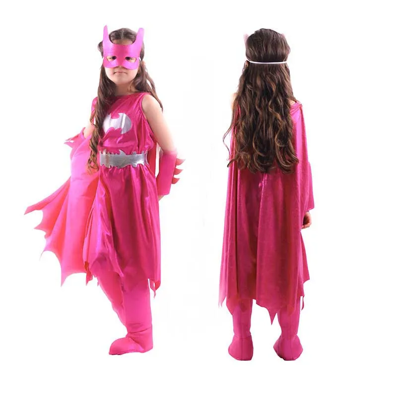 Pink Bat Girl Superhero Cosplay Costume The Fashion Clothes Fantasy Halloween Cos Set For Children New Year Gift Dress Suit Kids