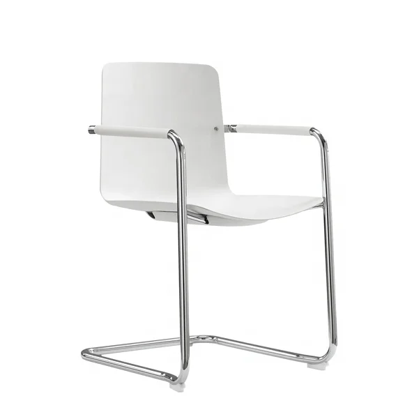 Tan Color PU Leather Conference Chair, Sled Base Ribbed Lines Visitor Chair DU-580S
