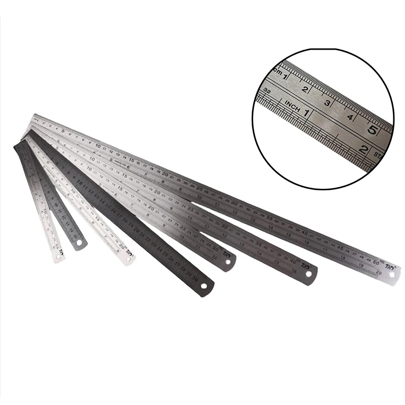 1PC 15/20/30/40/50CM Metal Rulers With High Precision Graduation Line Double-Sided Scale Stainless Steel Ruler