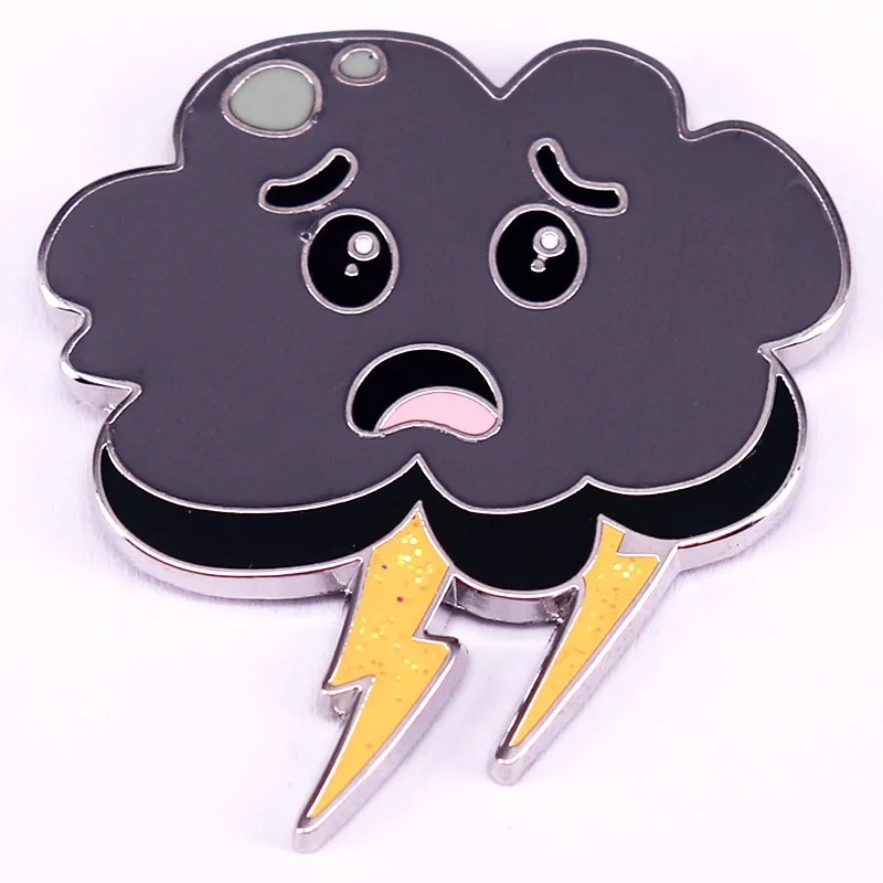 Cartoon Frightened Storm Cloud Enamel Pin Funny Flash Lightning Badge Nurse Gift Accessory