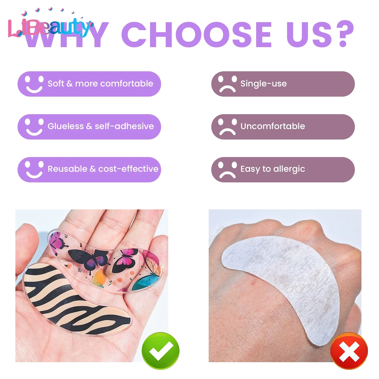 Libeauty silicone reutilizável remendos de olho listra almofada de olho extensão de cílios super pegajoso sob o olho gel remendo lashlifting maquiagem ferramenta