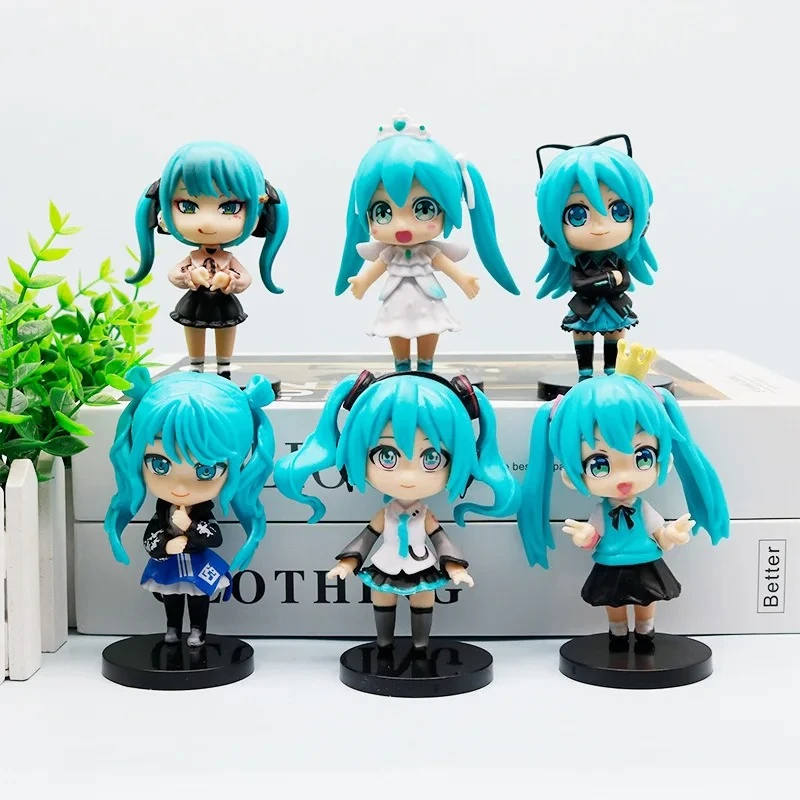 6PCS/Set  Anime Hatsune Miku Action Figures Mini Q Version Character PVC Model Table Decorations Ornaments Collectible Toys Gift