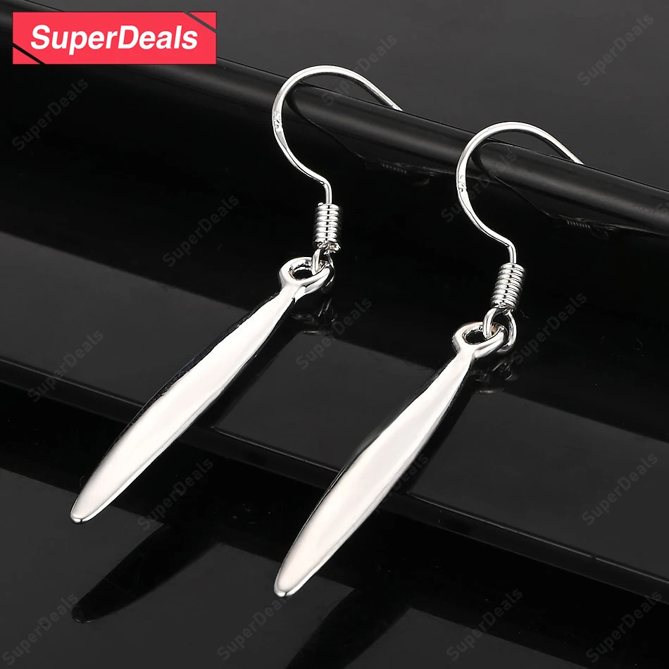 

SuperDeals 925 Sterling Silver Long Leaves Drop Earrings Women Charm Wedding Engagement Party Pretty Elegant Jewelry Gift