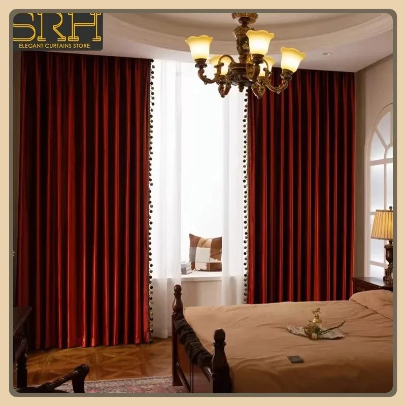 

Nordic LuxuryCurtains for Living Room Decor Bedroom High-end Blackout Thick Velvet Burgundy Decor Custom White Tulle Custom Size
