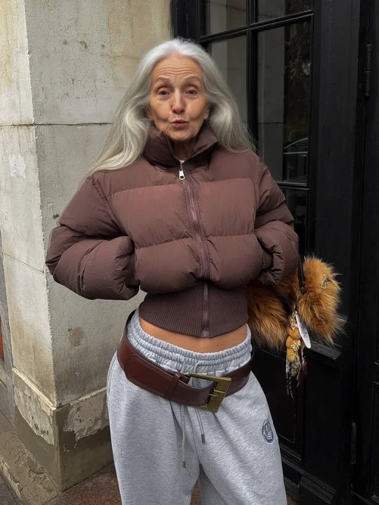 Schicker gesteppter, abgeschnittener Baumwollmantel für Damen, lässig, Revers, Stehkragen, volle Ärmel, Reißverschluss, lockere kurze Jacke, 2022, Lady Street Wear