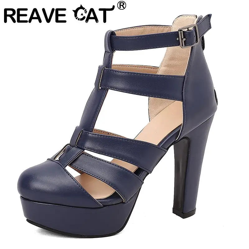 

REAVE CAT 2025 Новые модные женские сандалии с круглым носком на высоком каблуке 12 см на платформе 3,5 см с Т-образным ремешком на молнии, большой размер 48 49 50 Туфли для вечеринок