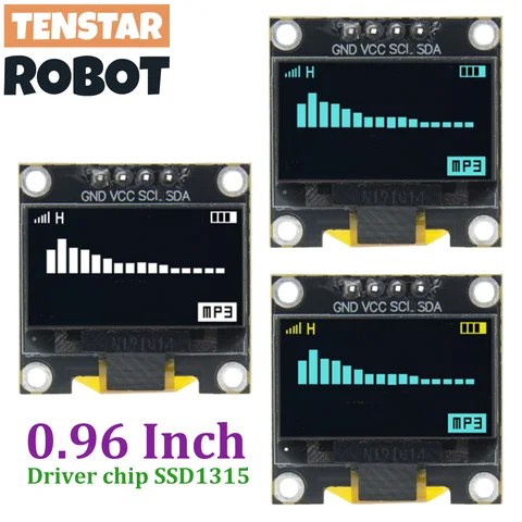 TENSTAR 0.96 Inch I2C OLED Display Module Driver chip SSD1315 White Blue Yellow 128X64 4Pin IIC Serial 12864 LCD Screen Board