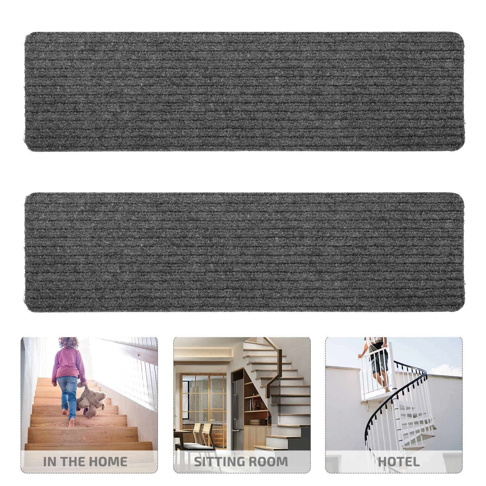 

2Pcs Non skid Stair Mat Polyester Self adhesive Step Pads Household Treads Carpets Prevent Slipping Reduce Noise Wood Stair