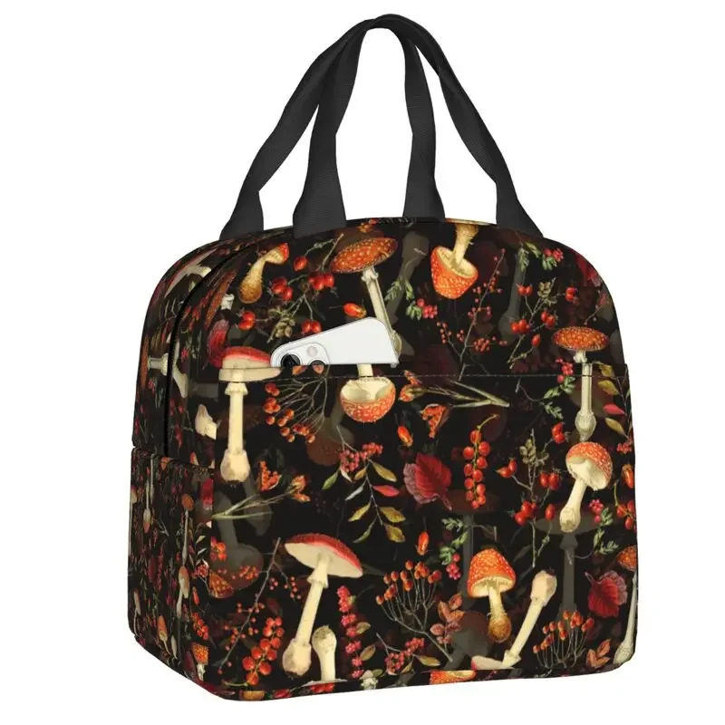 Dark Wild Forest Mushrooms Insulated Lunch Box for Women Resuable Thermal Cooler Lunch Bag School Picnic Food Container Tote