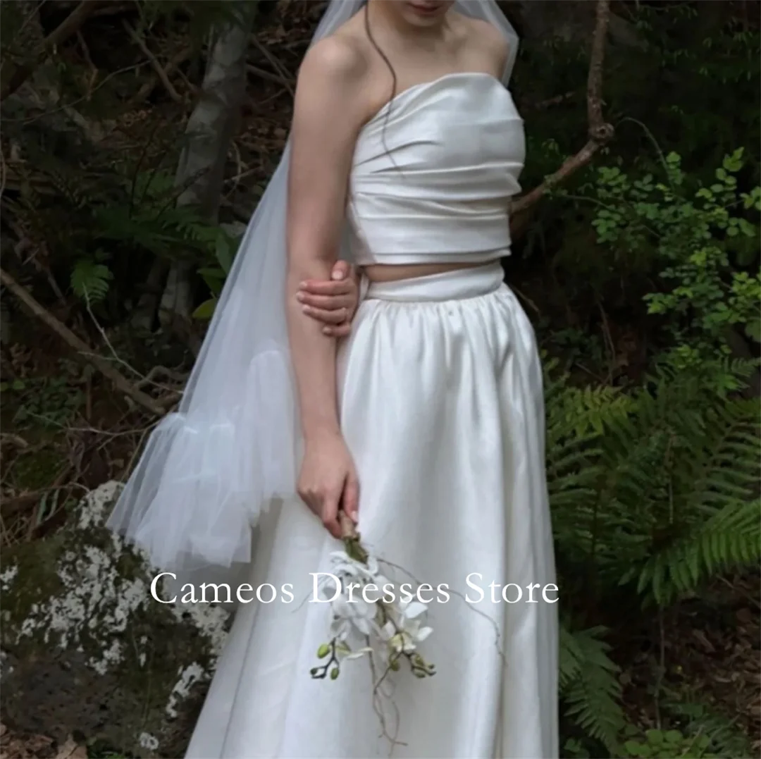 Sondr personalizado sem alças sem mangas vestidos de casamento simples duas peças cetim espartilho coreia vestidos de noiva feminino