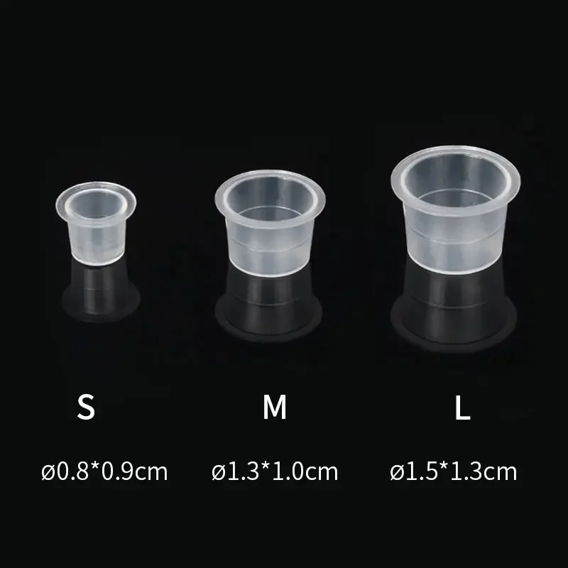 100PCS Disposable Plastic Tattoo Ink Holder Clear Container Tattoo Pigment Cups Cap Permanent Makeup Tattoo Supplies S/M/L Size