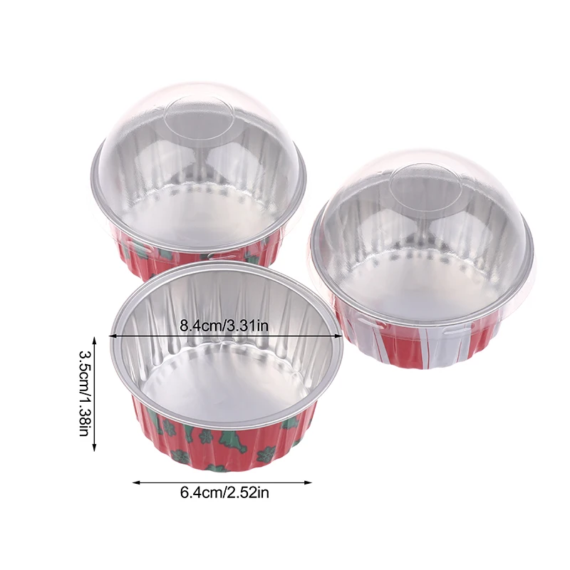 10Pcs Baking Tray Tinfoil Cups Baking Pastry Tools Reusable Aluminum Foil Cup With Lid Pudding Cake Mold Air Fryer Tinfoil Box