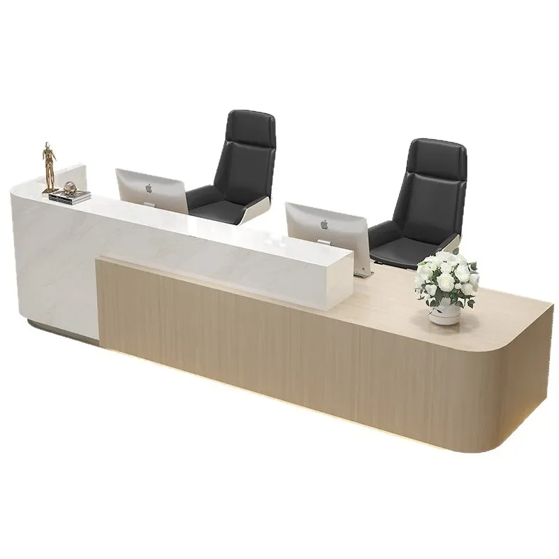 Modern Glossy Reception Desk Office Front Counter Service Table Cashier Station Light Luxury Bar for Company Lobby