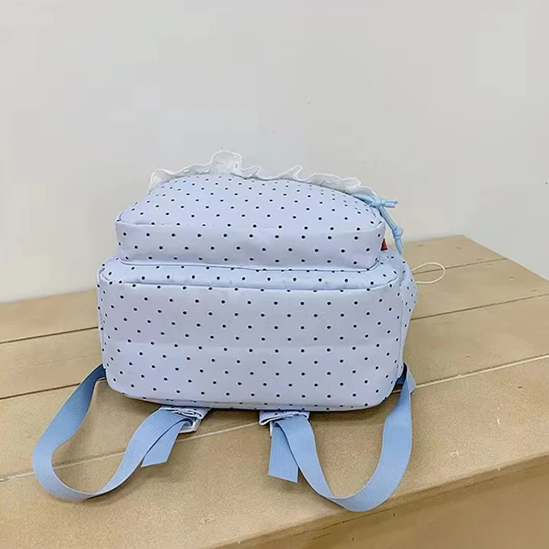 Modischer Rucksack, Damen-Schulrucksack mit Polka-Dot-Muster, süßer Spitzenbesatz, koreanischer leichter Schulrucksack mit großer Kapazität für Mädchen und Studenten – Detail 5